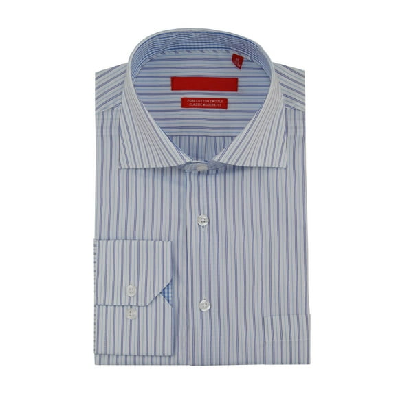 DTI GV Executive Mens Striped Dress Shirt Cotton Spread Collar Barrel Cuff Blue White