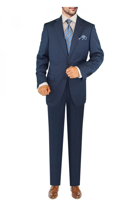 GV Executive Mens Two Button Italian Wool Suit Faint Herringbone 2 Piece