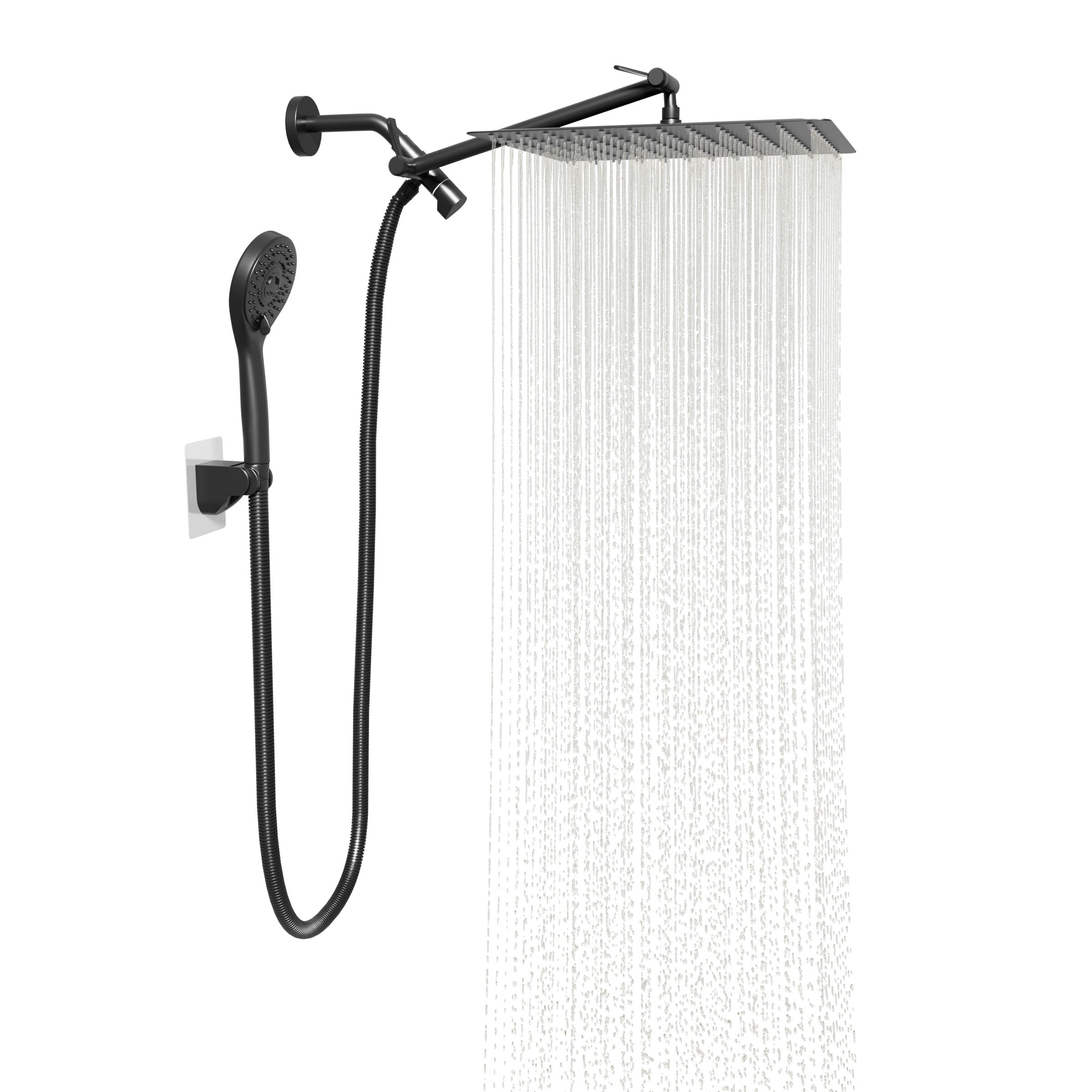 DTIG 12 inch Rain Shower Head, 5-Setting High Pressure Shower Head with Handheld, Shower Bracket and Hose Black