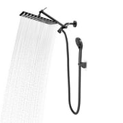 DTIG 12 inch Rain Shower Head, 5-Setting High Pressure Shower Head with Handheld, Shower Bracket and Hose Black