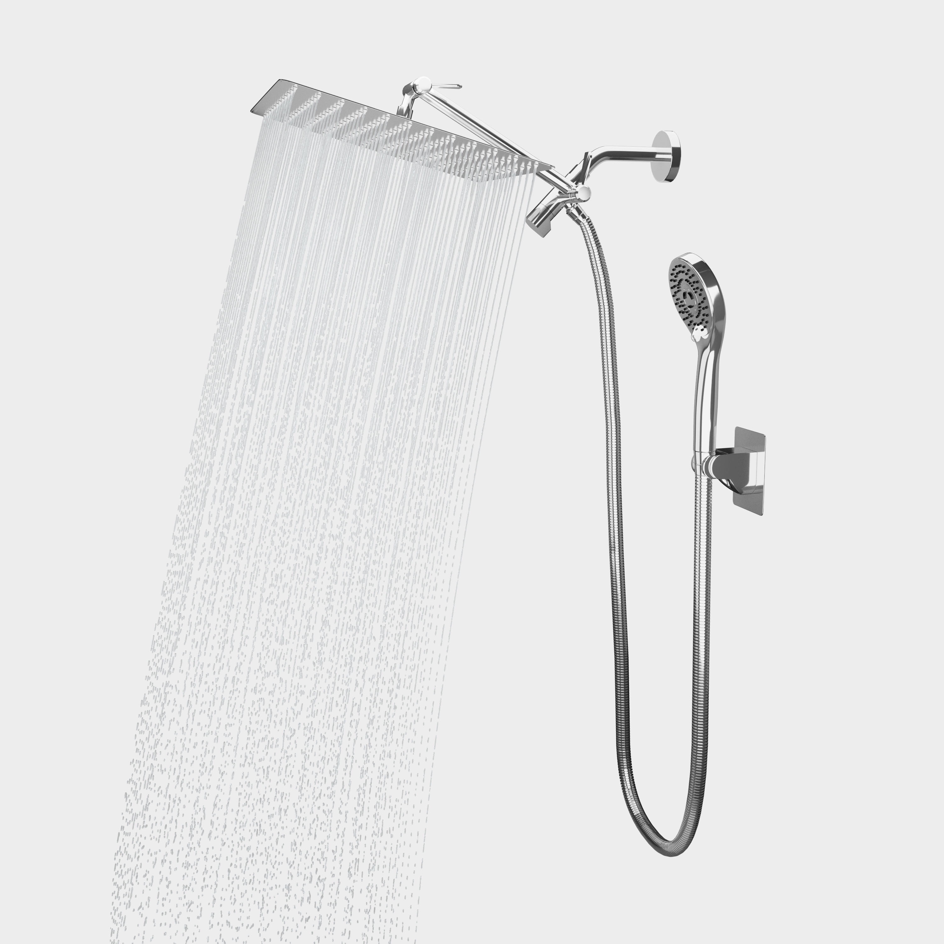 DTIG 12-Inch Rain Shower Head with 5 Settings, High-Pressure Handheld Showerhead, Bracket, and Hose, Silver