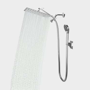 DTIG 12 inch Rain Shower Head, 5-Setting High Pressure Shower Head with Handheld, Shower Bracket and Hose Silver