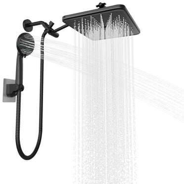 DTIG 12 inch Rain Shower Head, 8-Setting High Pressure Shower Head with Handheld, Shower Bracket and Hose Black