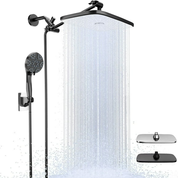 DTIG 10-Inch High Pressure Circular Rain Shower Head Combo - Tool-Free Install, 3-Spray Handheld for Low Water Pressure, Anti-Clog Nozzles, Adjustable Metal Arm
