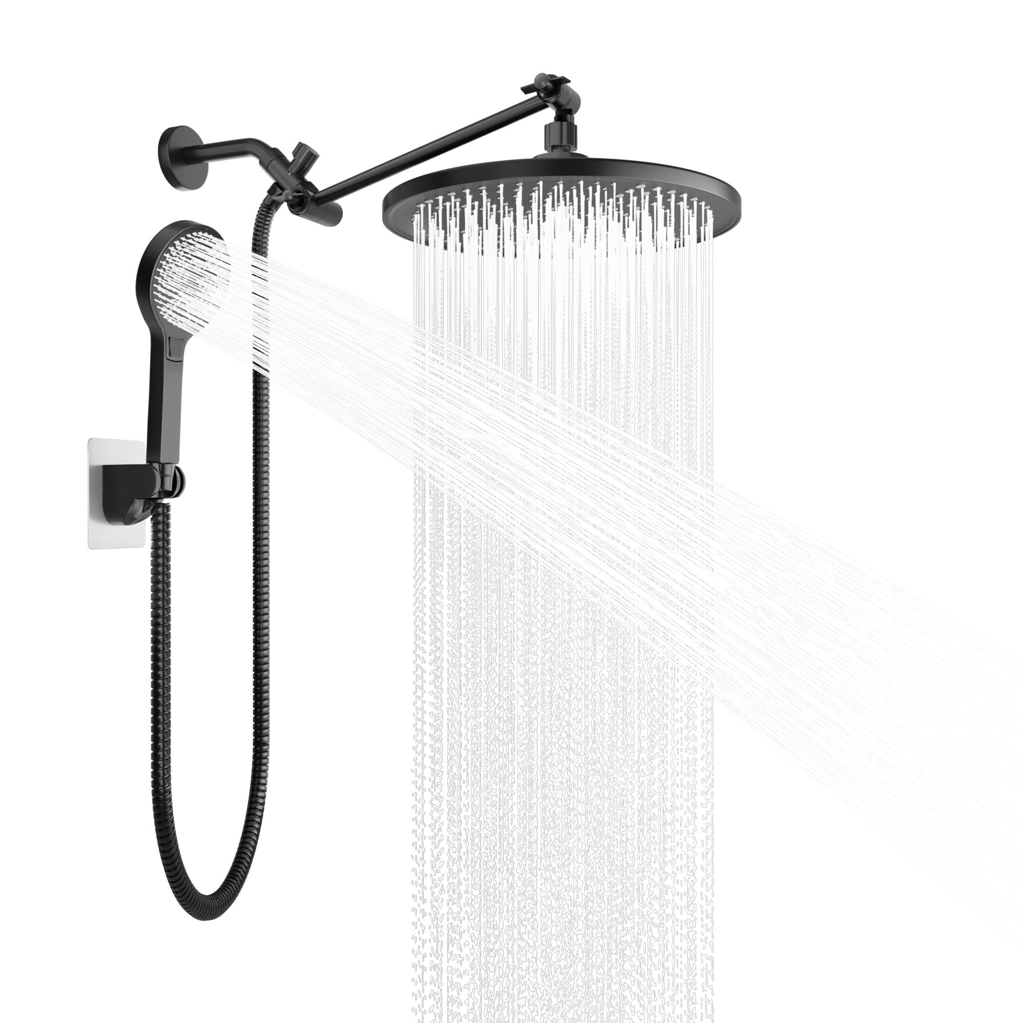 DTIG 12 Inch Coverage High Pressure Rain Shower Head Combo with Adjustable Extension Arm - Wide Rainfall & 3 Modes Handheld Showerhead, Dual Anti-Clog No Nozzles for Ultimate Shower Experience, Black