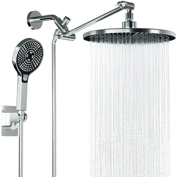 DTIG 3-Setting High-Pressure Shower Head, 10-Inch Rain Shower Head with Handheld and Hose, Silver