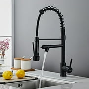DTIG Kitchen Faucet, With Pull-out Sprayer, Made of Brushed Nickel, Suitable for Single-hole or Three-hole Sinks, Three-function Kitchen Faucet, With Deck Plate and Water Pipes, Black