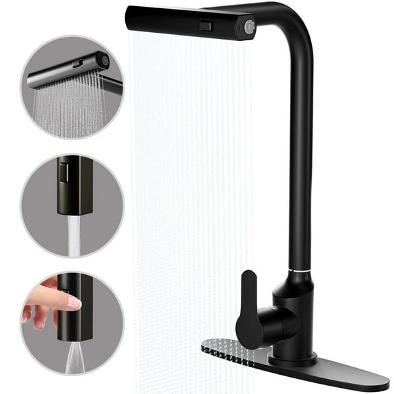 DTIG Kitchen Faucet with Pull-Out Sprayer, Single-Handle Stainless Steel Design, Brushed Nickel Finish, Black