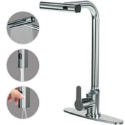 DTIG Kitchen Faucet, With a Pull-out Sprayer, Waterfall Single-hole Stainless Steel Kitchen Sink Faucet. Single-handle Design, Made of Brushed Nickel, Silver
