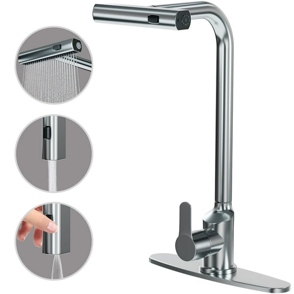 DTIG Stainless Steel Kitchen Faucet with Pull-Out Sprayer, Single-Handle Design, Brushed Nickel Finish