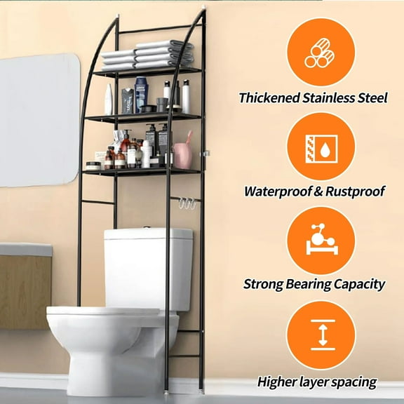 DTIG 3 Shelf Sailing Ship-Shaped over the Toilet Rack, Bathroom Corner Stand Storage Steel Organizer Accessories, Black
