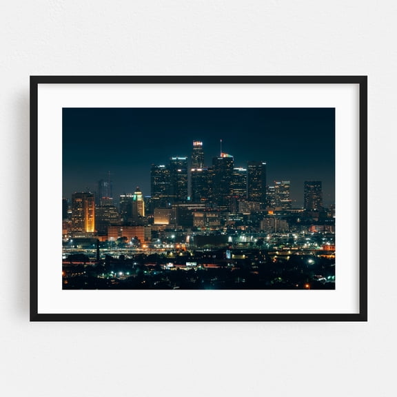 DTLA from Ascot Hills 01 - Los Angeles California Photography Cityscape Skyline Nightlife City Architecture Night Sky Modern Art Black Framed Wall Art Print 5 x 7 inches