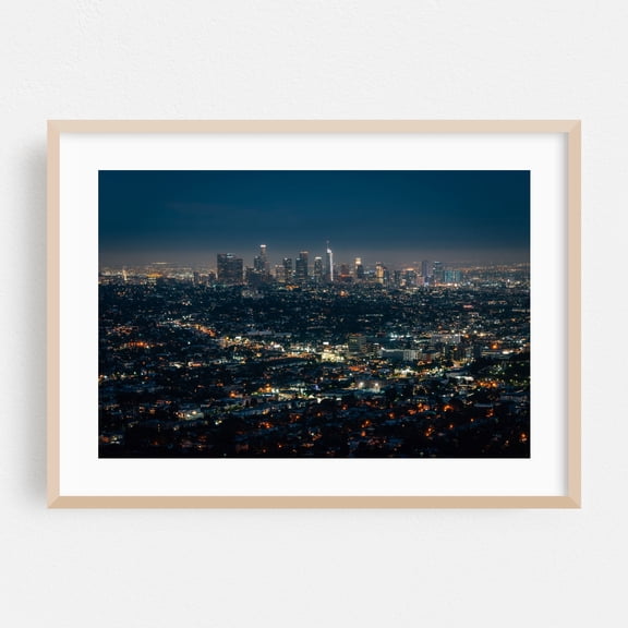 DTLA from Griffith - Los Angeles California Photography Cityscape Skyline Night Sky City Nightlife Architecture Oak Framed Wall Art Print 5 x 7 inches
