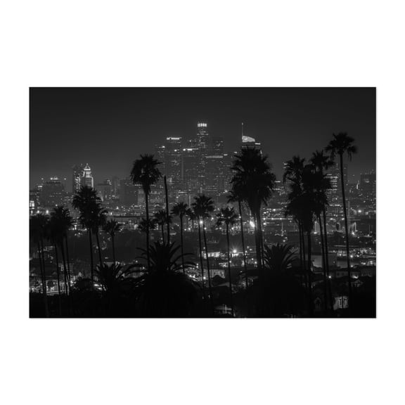 DTLA & Palms B&W - Los Angeles California Photography Unframed Wall Art Print 5 x 7 inches