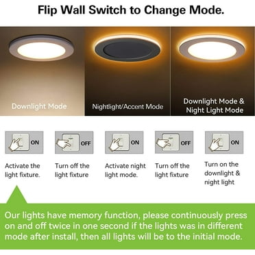 DTLYH 12 Pack 4 Inch 5CCT LED Recessed Ceiling Light with Night Light CRI90 10.5W=80W 850lm 2700K/3000K/3500K/4000K/5000K Selectable Can-Killer Downlight J-Box Included