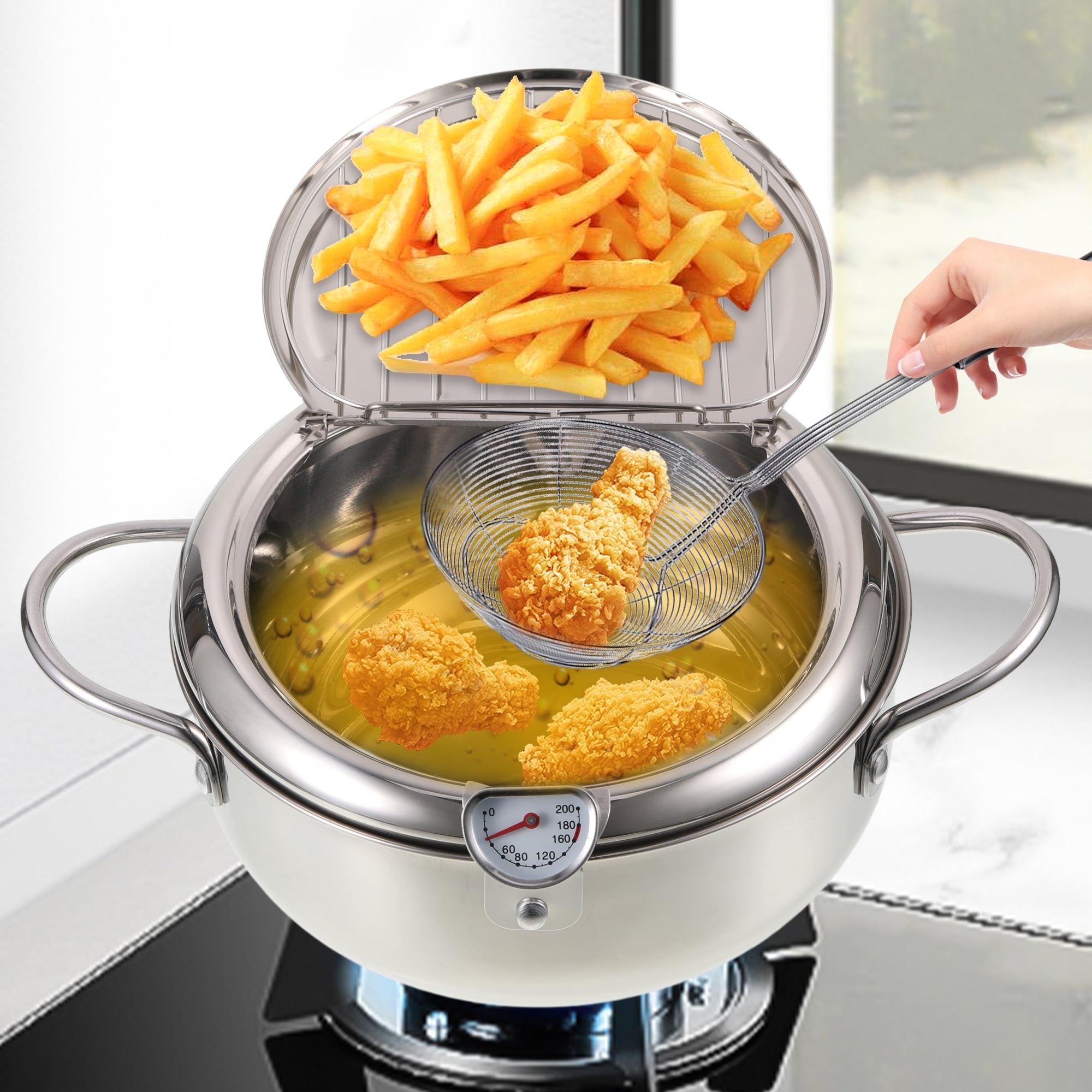 DTOWER Deep Fryer Pot,11-inch/2.2 Liter 304 Stainless Steel with Thermostat and Drip Rack For Kitchen French Fries Etc - Walmart.com