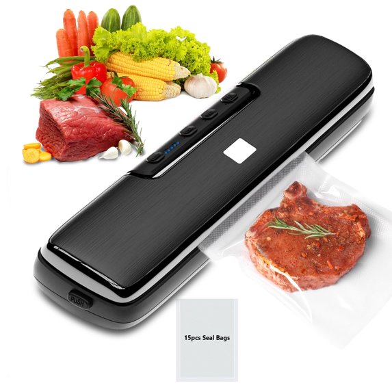 DTOWER Food Vacuum Sealer Machine, 12.6 Inch with 15Pcs Seal Bags Starter Kit Led Indicator Lights, Easy to Clean, Compact Design (Black)