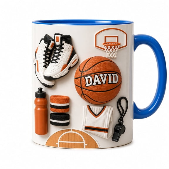 DTS TeeZworld Basketball Mug Personalized Name Ceramic Coffee Cup for Sports Fans