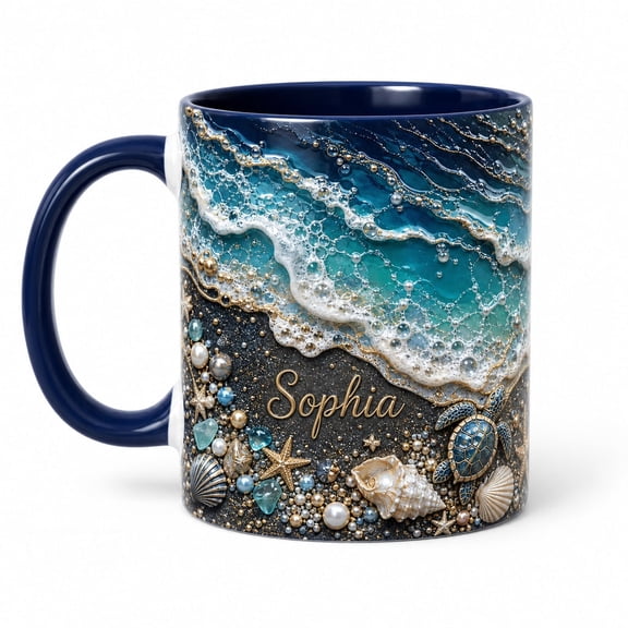 DTS TeeZworld Coffee Mug Custom Ocean Wave Ceramic Beach Accent for Beach Lovers