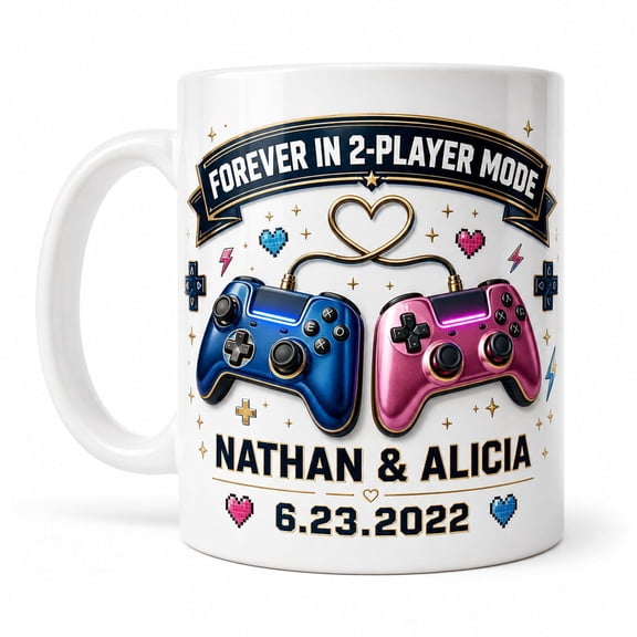 DTS TeeZworld Coffee Mug Personalized Gamer Couple Ceramic Custom Name Gift