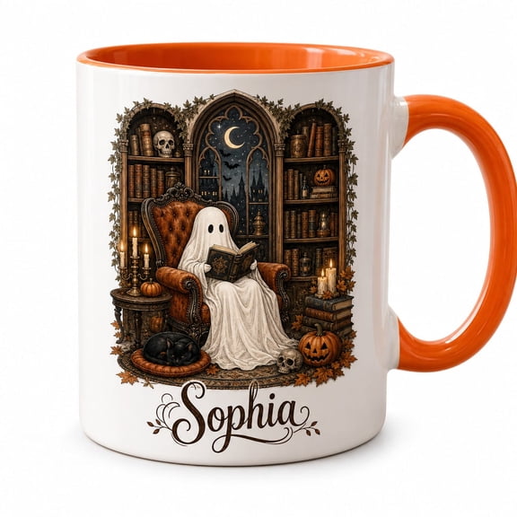 DTS TeeZworld Custom Reading Mug Spooky Ghost Ceramic Coffee Cup Halloween Gift