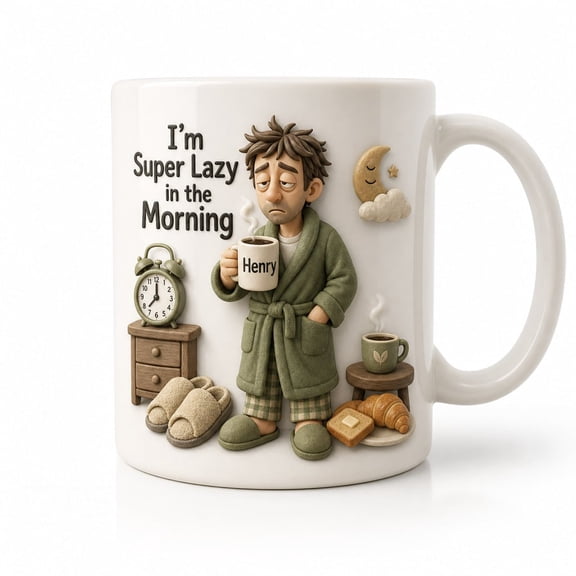 DTS TeeZworld Personalized Coffee Mug Funny Lazy Guy Ceramic Breakfast Gift