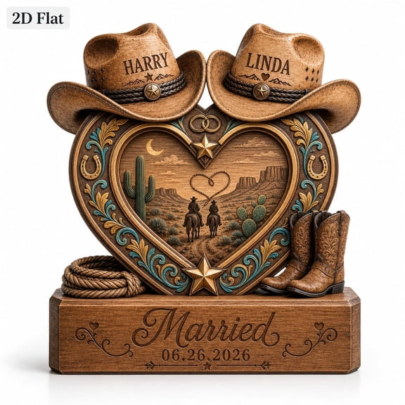 DTS TeeZworld Personalized Cowboy Couple Wooden Block Rustic Western Decor Gift for Book Lovers
