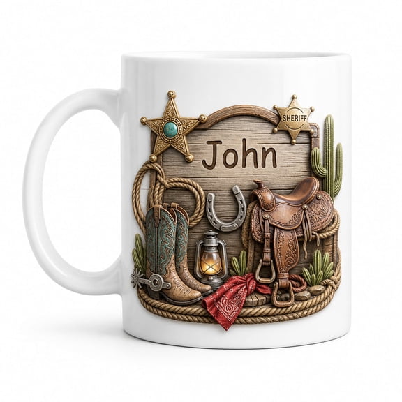DTS TeeZworld Personalized Cowboy Mug Ceramic Coffee Cup Rustic Ranch Gift for Him