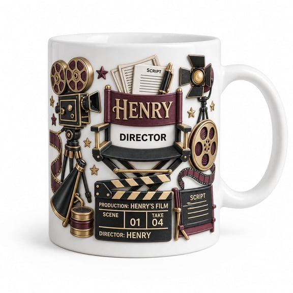 DTS TeeZworld Personalized Filmmaker Mug Movie Camera Script Ceramic Coffee Cup