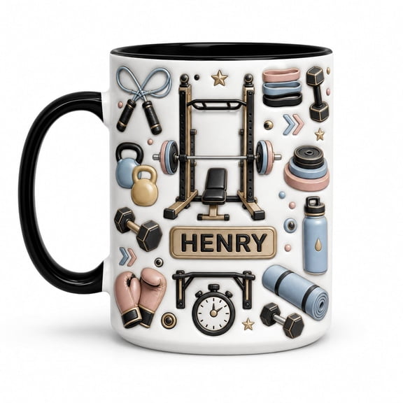DTS TeeZworld Personalized Fitness Ceramic Mug, Custom Name Coffee Cup For Gym Enthusiasts