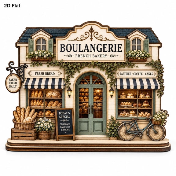 DTS TeeZworld Personalized French Bakery Wooden Block Shelf Decor Baker Gift for Book Lovers