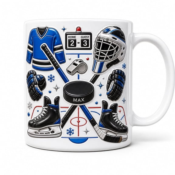 DTS TeeZworld Personalized Hockey Mug, Ice Rink Ceramic Coffee Cup, Custom Name Sports Gift