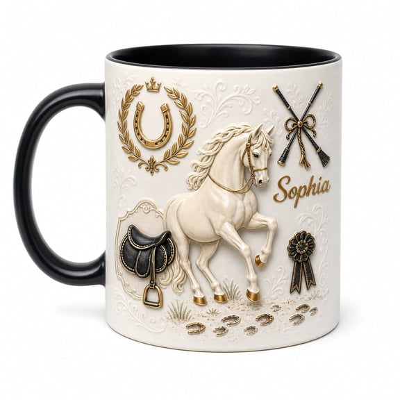DTS TeeZworld Personalized Horse Mug Rustic Ceramic with Coaster for Women