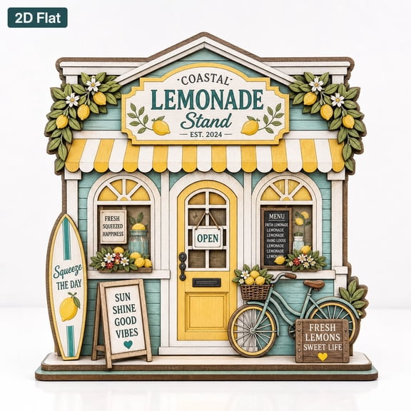 DTS TeeZworld Personalized Lemonade Stand Wooden Block Shelf Decor Summer Kitchen for Book Lovers