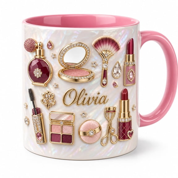 DTS TeeZworld Personalized Makeup Mug Custom Name Ceramic Coffee Cup for Beauty Lovers