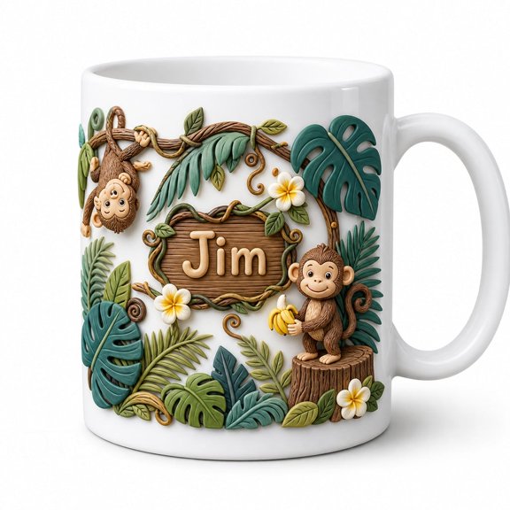 DTS TeeZworld Personalized Monkey Mug Ceramic Coffee Cup Tropical Safari Gift