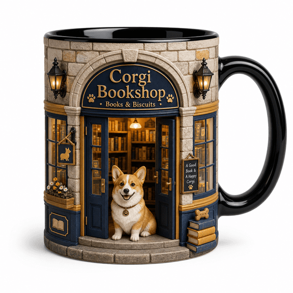 DTS TeeZworld Personalized Mug Corgi Bookshop Gift
