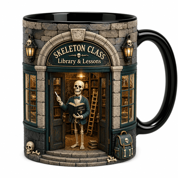 DTS TeeZworld Personalized Mug Skeleton Teacher Library Design