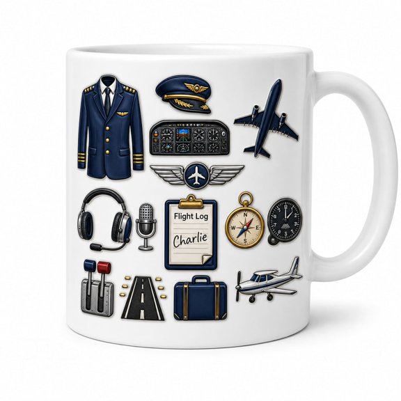 DTS TeeZworld Personalized Pilot Mug Custom Name Ceramic Coffee Cup Aviation Gift