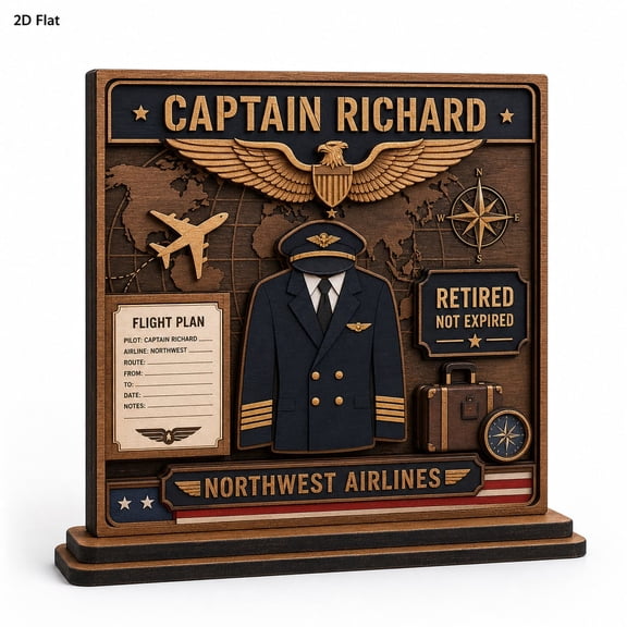 DTS TeeZworld Personalized Pilot Retirement Shadow Box Wooden Uniform Display Gift for Book Lovers