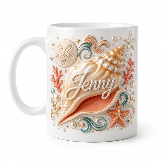 DTS TeeZworld Personalized Seashell Mug Ceramic Coffee Cup Beach Lover Gift