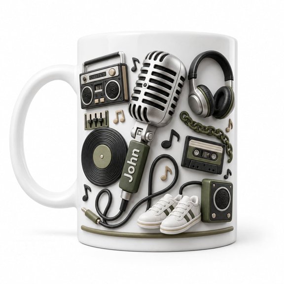 DTS TeeZworld Personalized Singer Mug Retro Microphone Ceramic Coffee Cup Music Lover