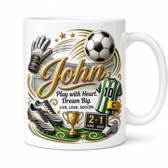 DTS TeeZworld Personalized Soccer Mug Ceramic Custom Cup for Sports Fans