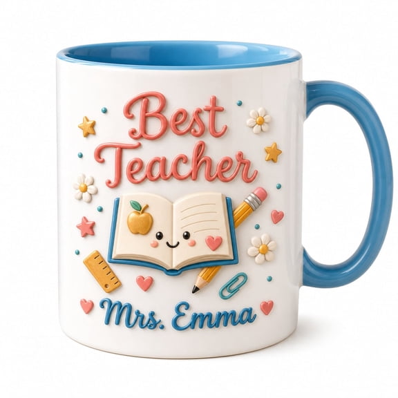 DTS TeeZworld Personalized Teacher Mug Custom Name Ceramic Coffee Cup Appreciation