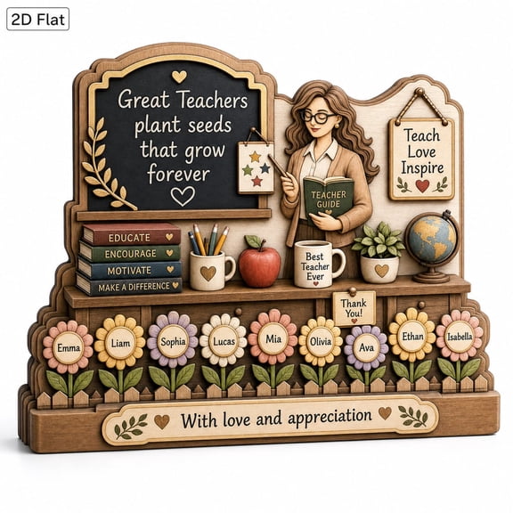 DTS TeeZworld Personalized Teacher Wooden Plaque Custom Wood Desk Gift for Home Decor