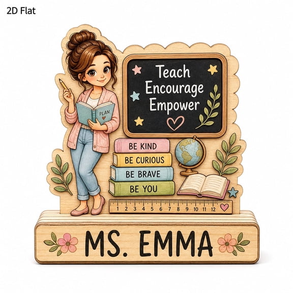 DTS TeeZworld Teacher Desk Personalized Name Wood Plaque Appreciation Gift for Home Decor