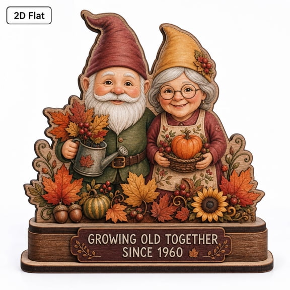 DTS TeeZworld Wooden Block Personalized Autumn Gnome Couple Desk Decor Gift for Book Lovers