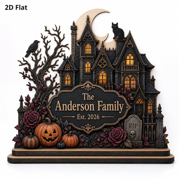 DTS TeeZworld Wooden Block Personalized Haunted House Wood Table Decor Halloween for Book Lovers
