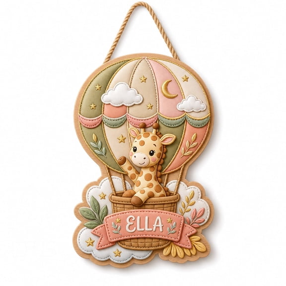 DTS TeeZworld Wooden Sign Plaque Personalized Giraffe Name Sign Wooden Door Hanger Room Gift for Decor