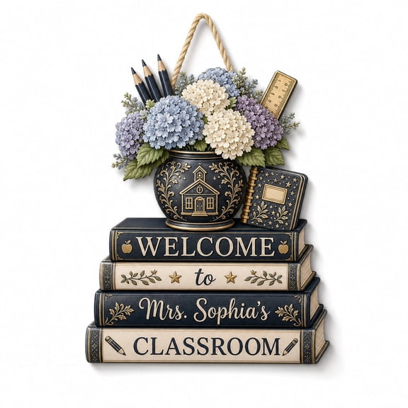 DTS TeeZworld Wooden Sign Plaque Personalized Teacher Door Sign Chinoiserie Wood Hanging Classroom for Decor